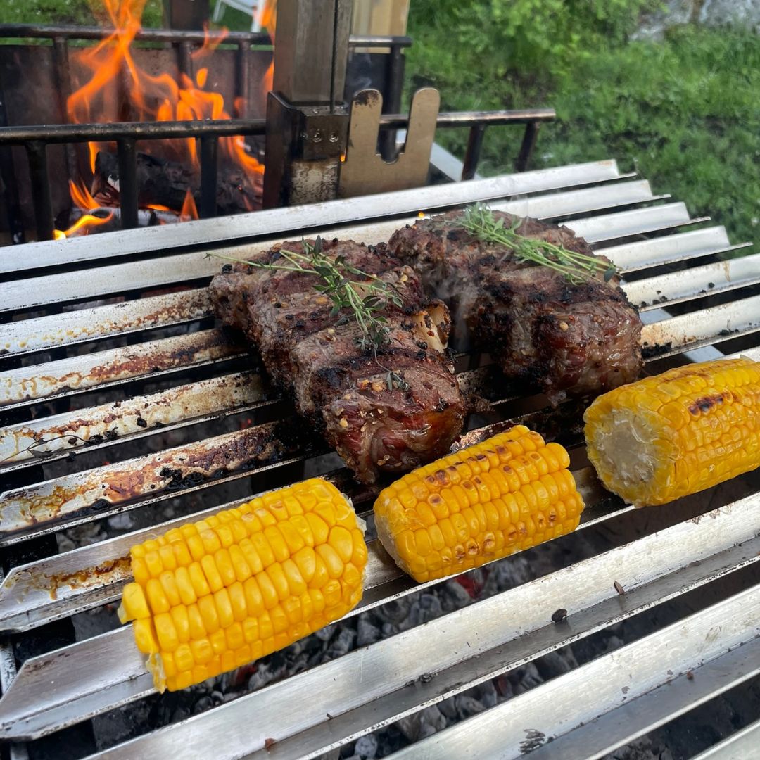 Wood-Fired Ribeye with Grilled Corn