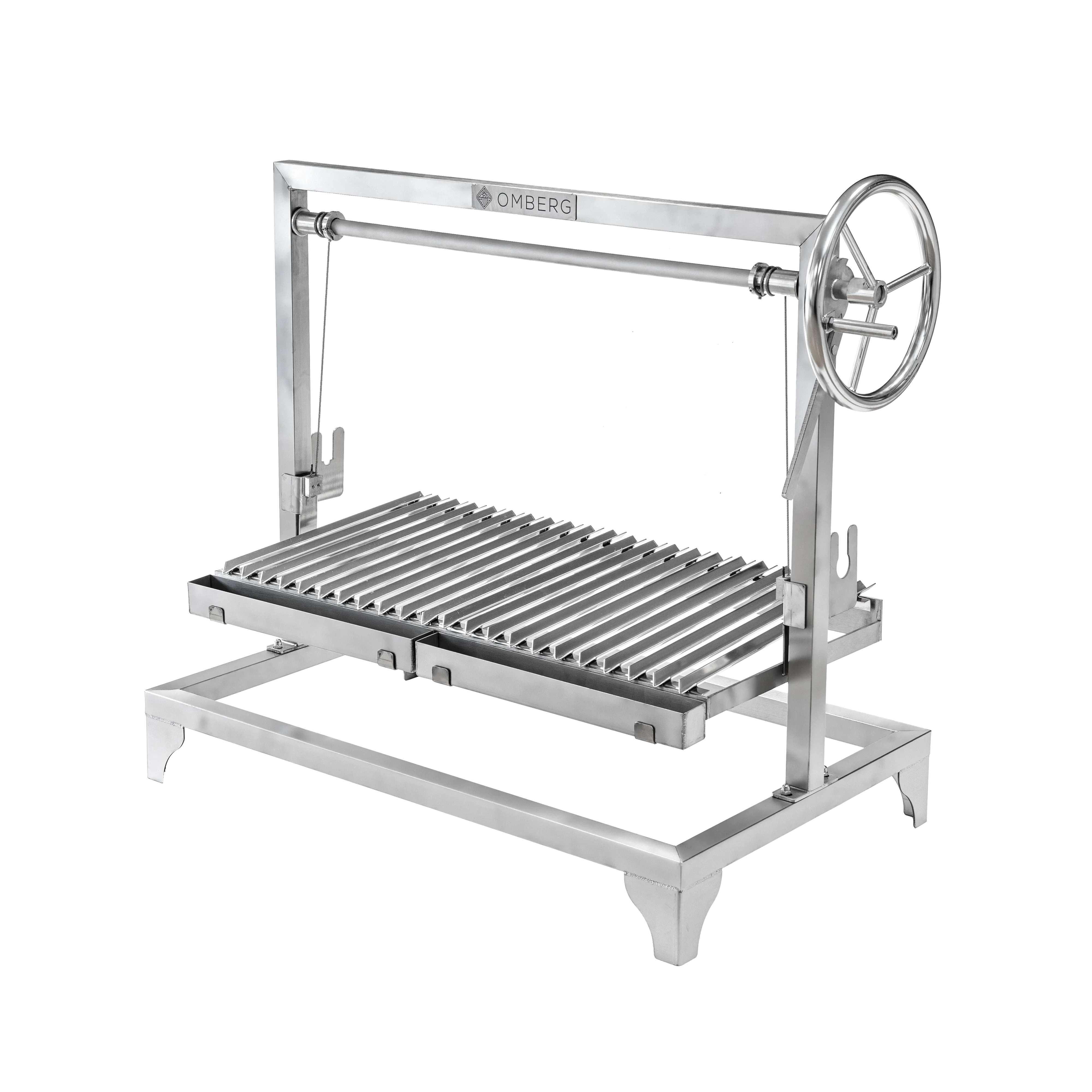 Omberg Asador Large steel Argentine open fire grill 87 x 46.5 cm, front view