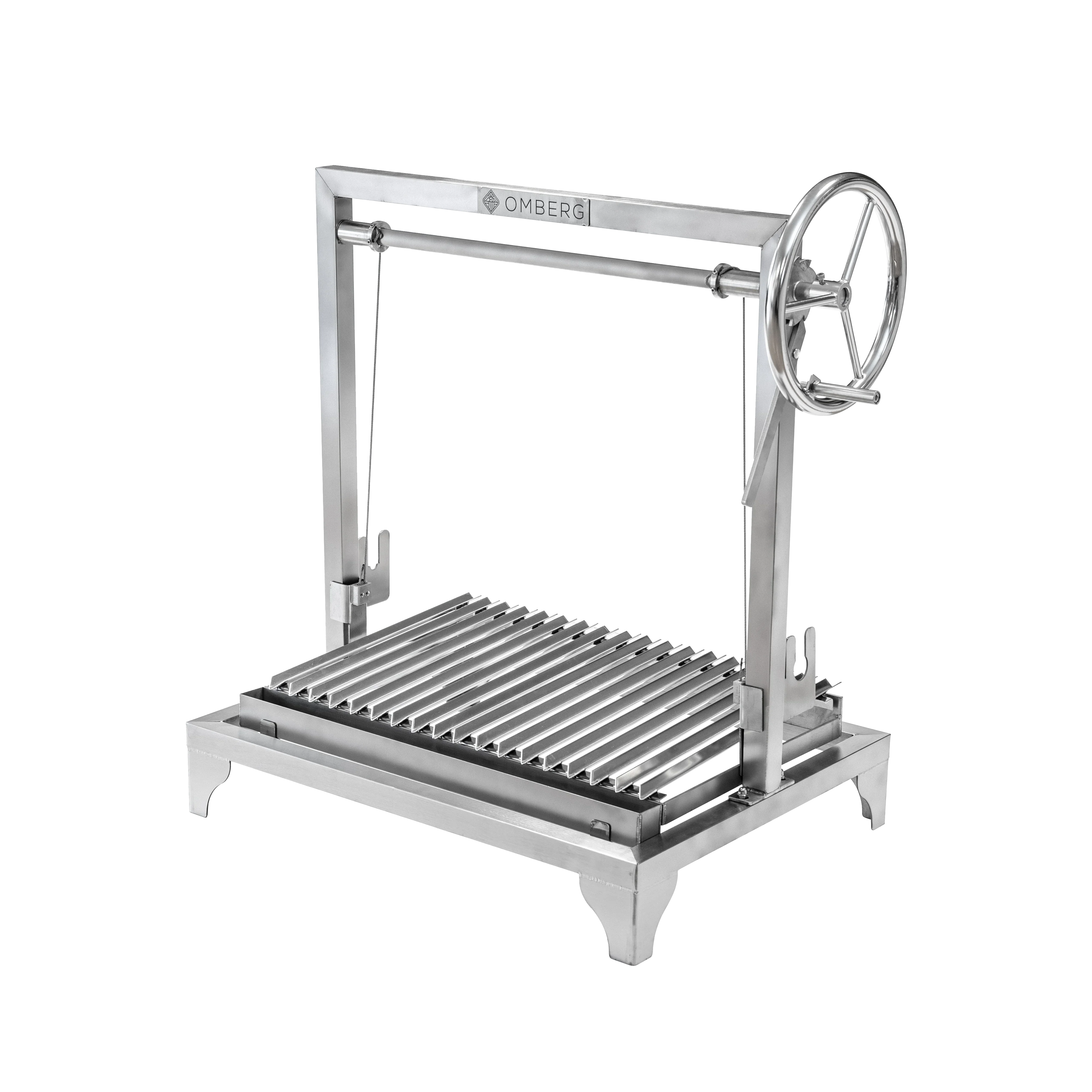 Omberg Asador Medium steel Argentine open fire grill 69.5 x 46.5 cm, front view