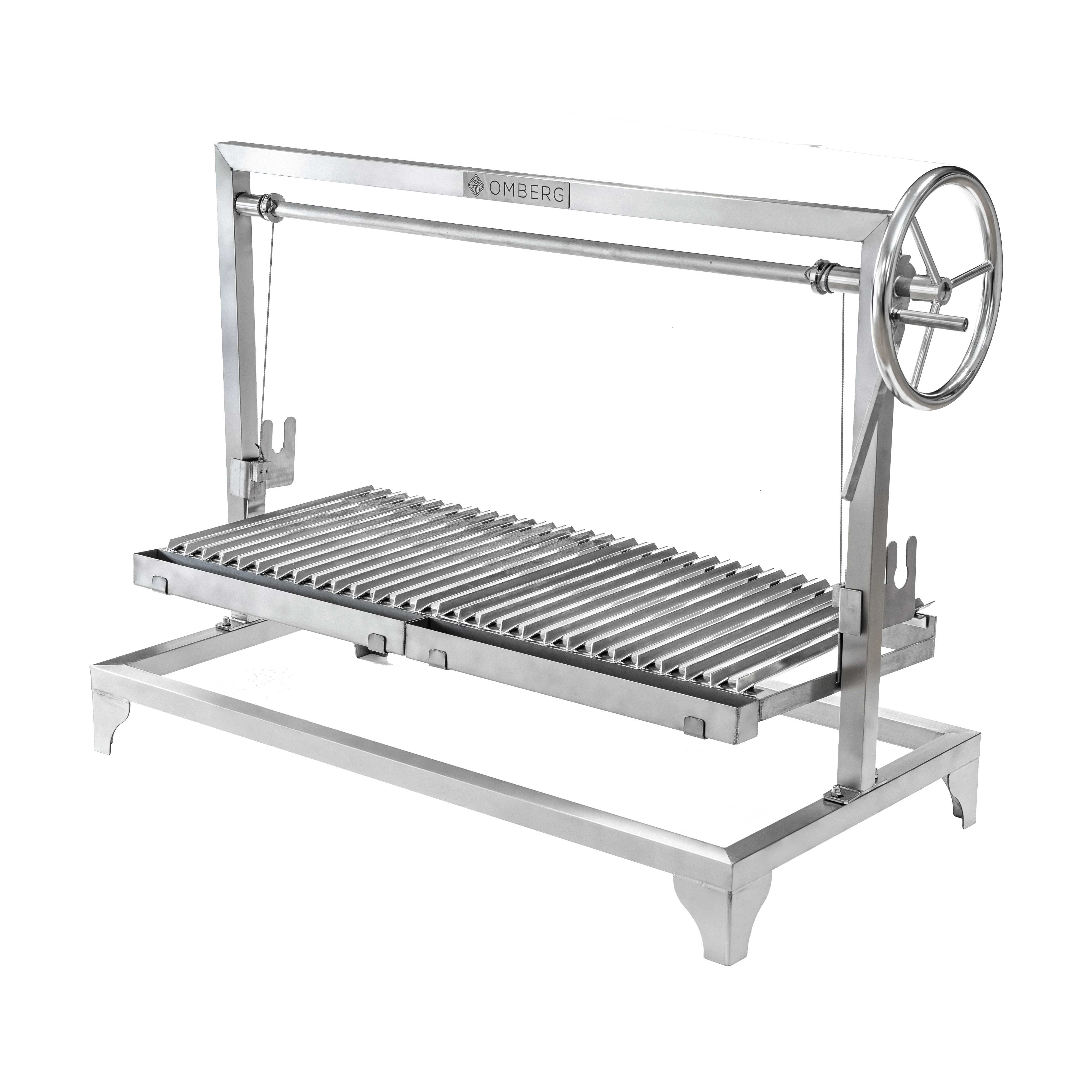 Omberg Asador XL steel Argentine open fire grill 107 x 46.5 cm, front view