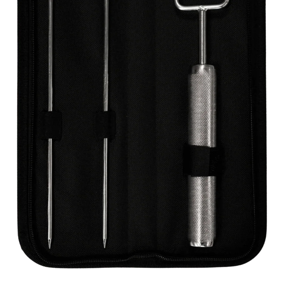 Omberg-Grillspieße für hohe Beanspruchung mit Holzgriff, Nahaufnahme der Griffdetails