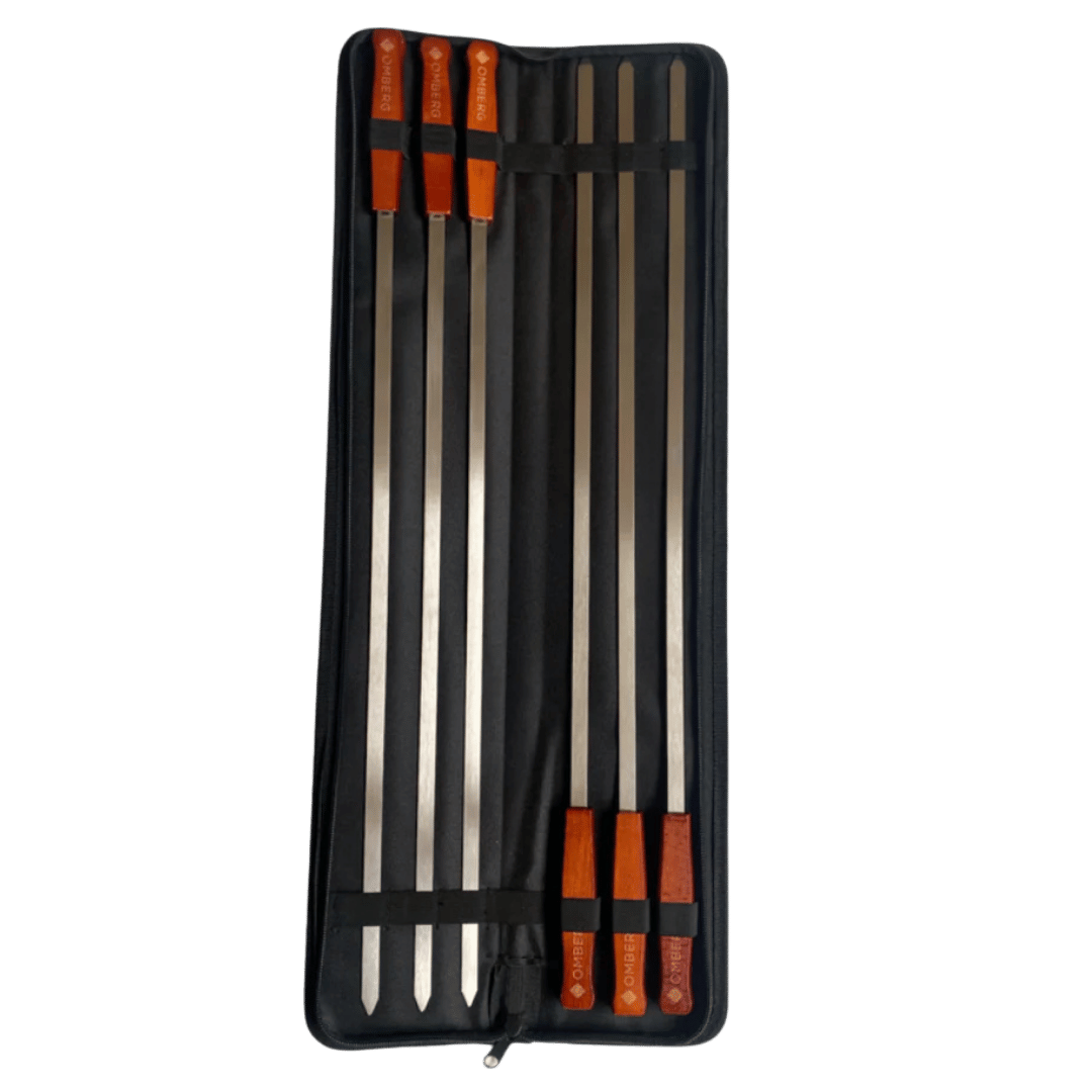 Omberg Brede BBQ-spiesen 60 cm roestvrij staal met houten handvatten, 6-pack uitwaaierend
