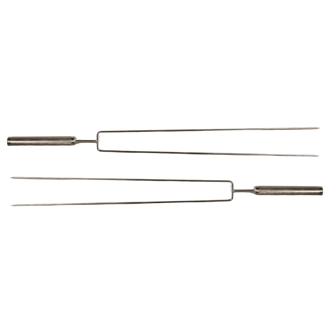 Omberg Asado Skewers 74.5 cm stainless steel 2-pack with wooden handles, full length view