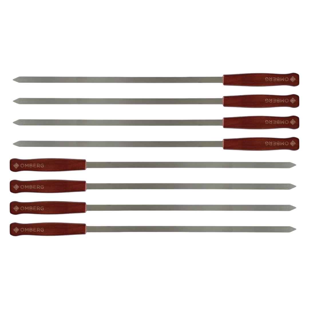 Omberg Breite Grillspieße 43,5 cm Edelstahl, komplettes Set flach ausgelegt