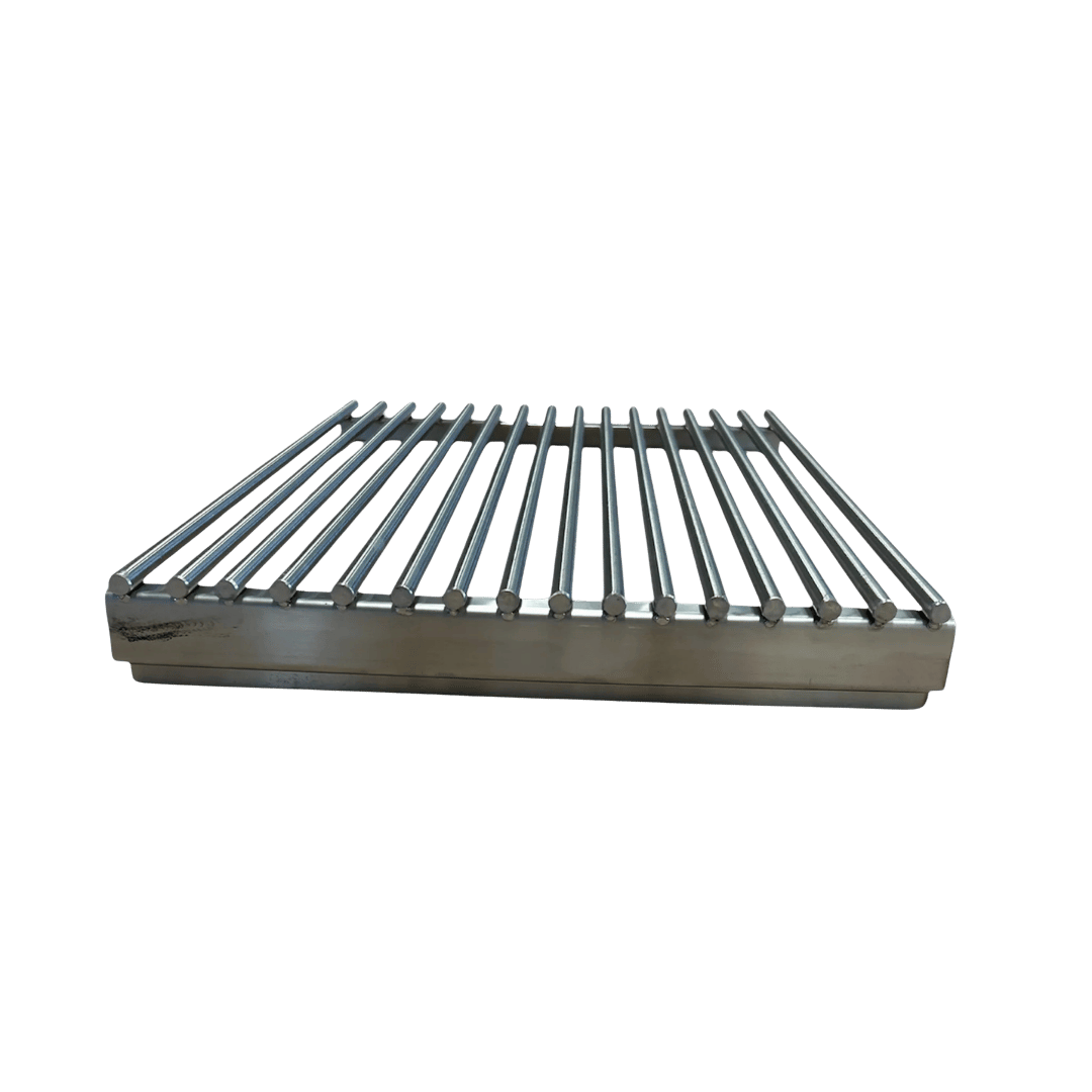 Asado Gaucho Edelstahl-Stabroste Nahaufnahme, die das Stabprofil und die Schweißnähte zeigt