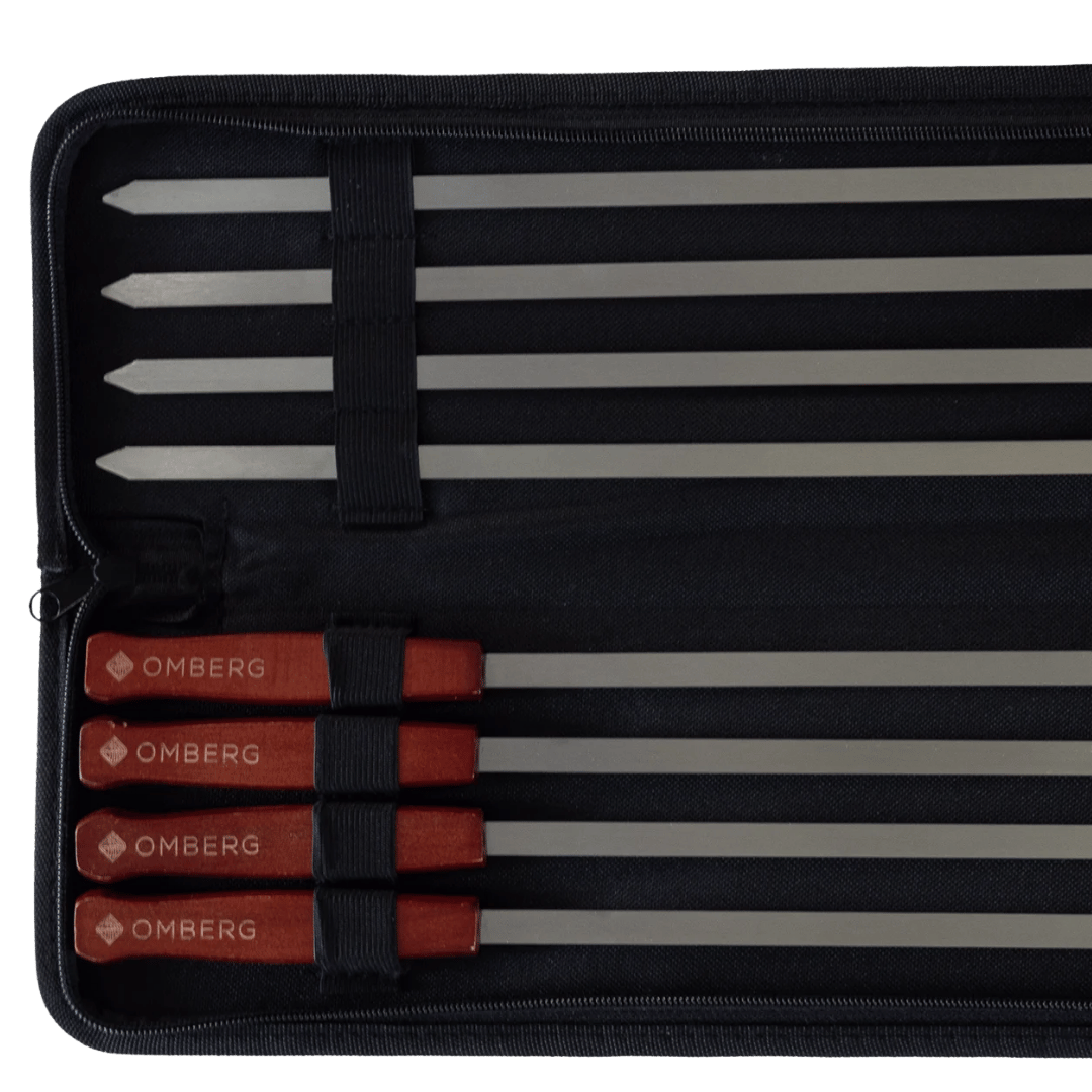 Omberg Wide Grillspieße 43,5 cm Edelstahl Nahaufnahme von Klinge und Griffdetail